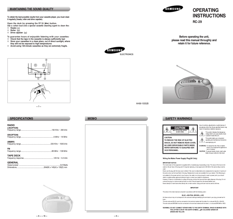 Page 1 de la notice Manuel utilisateur Samsung RC-29