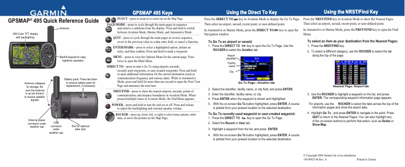 Page n°1 - Manuel utilisateur Garmin GPSMAP 495