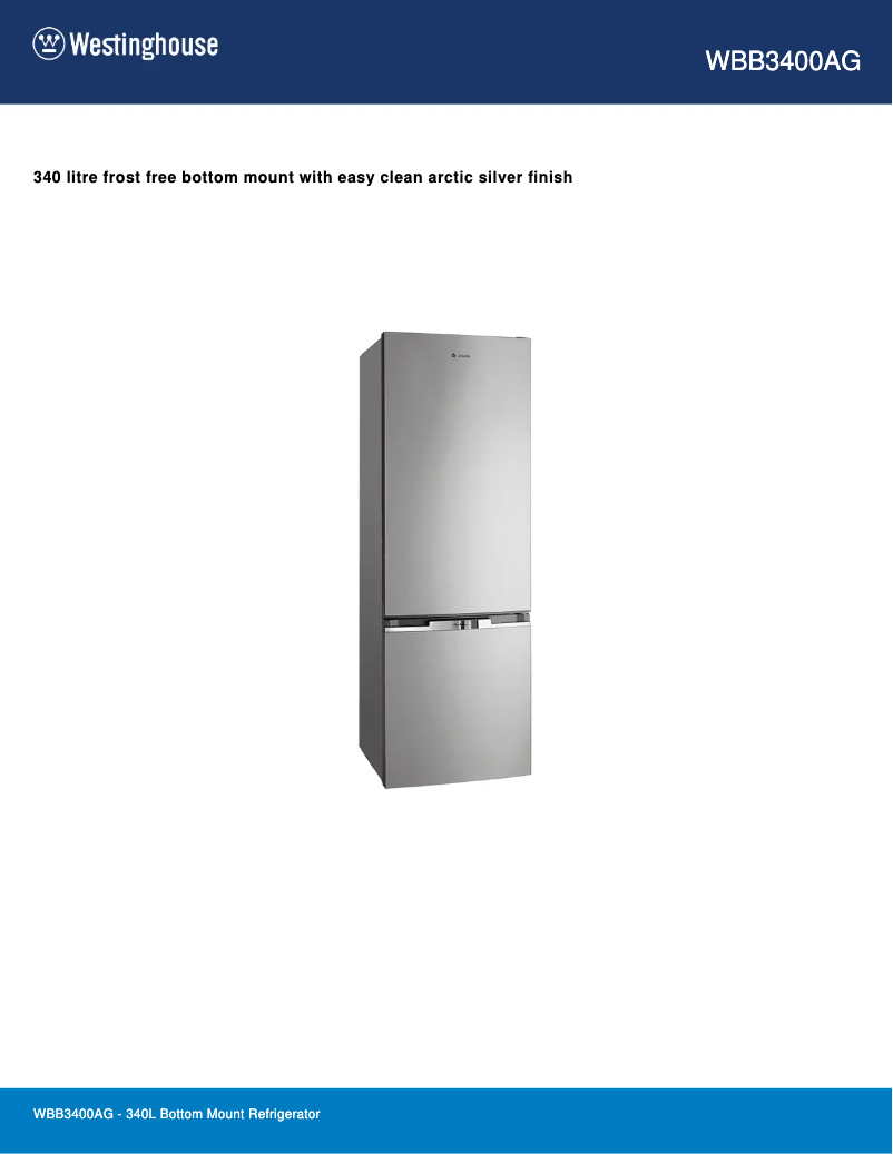 Page 1 de la notice Fiche technique Westinghouse WBB3400AG