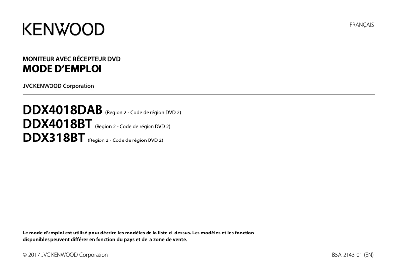 Page n°1 - Manuel utilisateur Kenwood DDX4018BT
