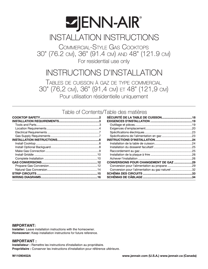 Page 1 de la notice Guide d'installation JennAir JGCP548WP
