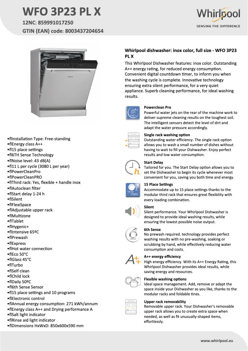 Image de la première page du manuel de l'appareil WFO 3P23 PL X