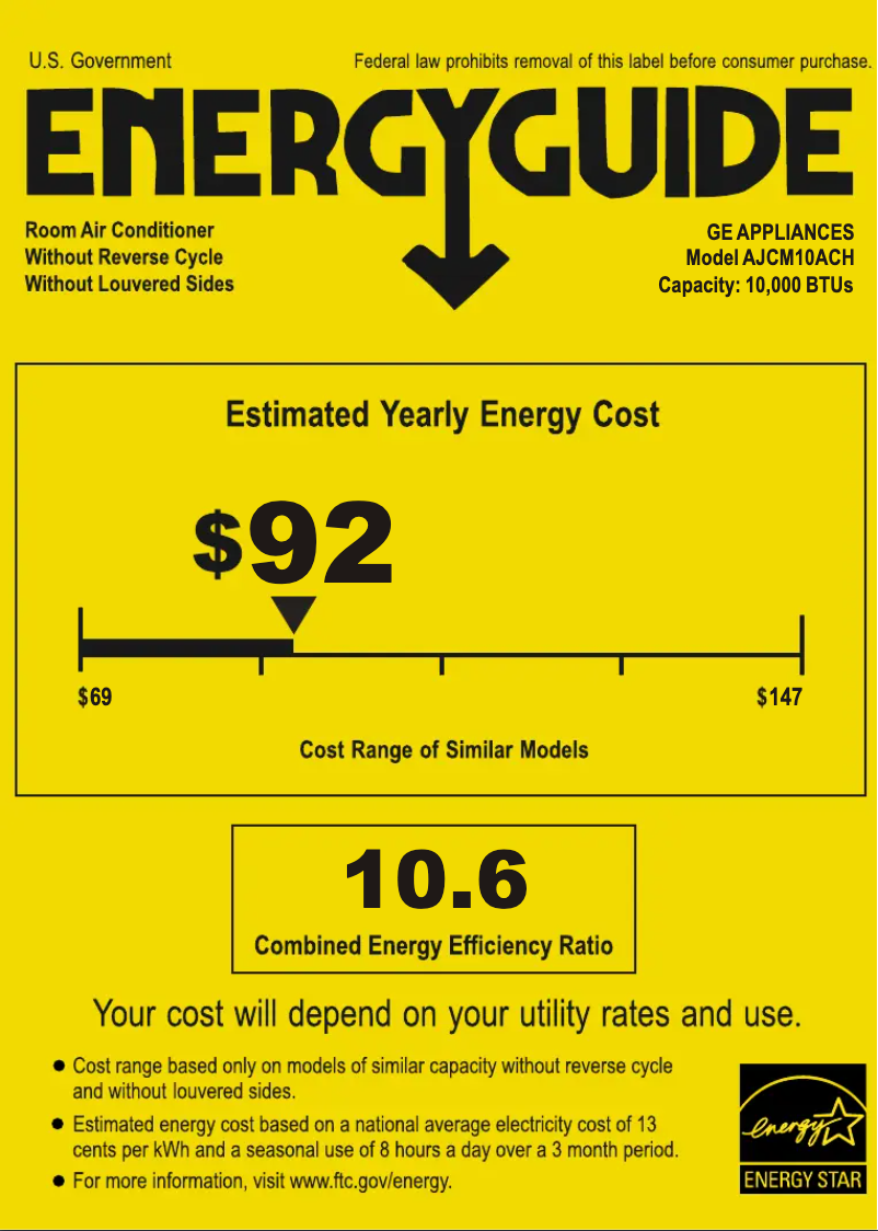 Page n°1 - Label énergétique GE AJCM10ACH