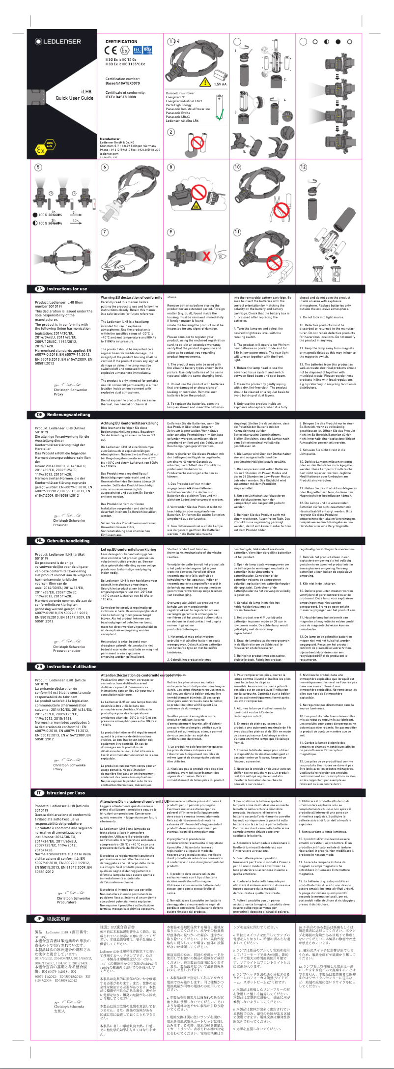Page 1 de la notice Manuel utilisateur Ledlenser iLH8