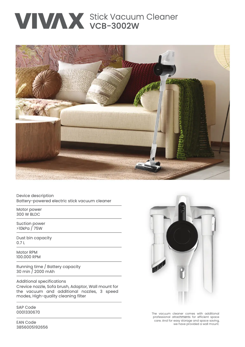 Page 1 de la notice Fiche technique Vivax VCB-3002W