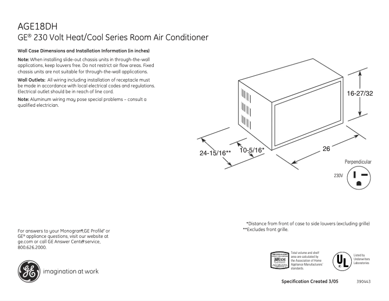 Page 1 de la notice Fiche technique GE A18DH