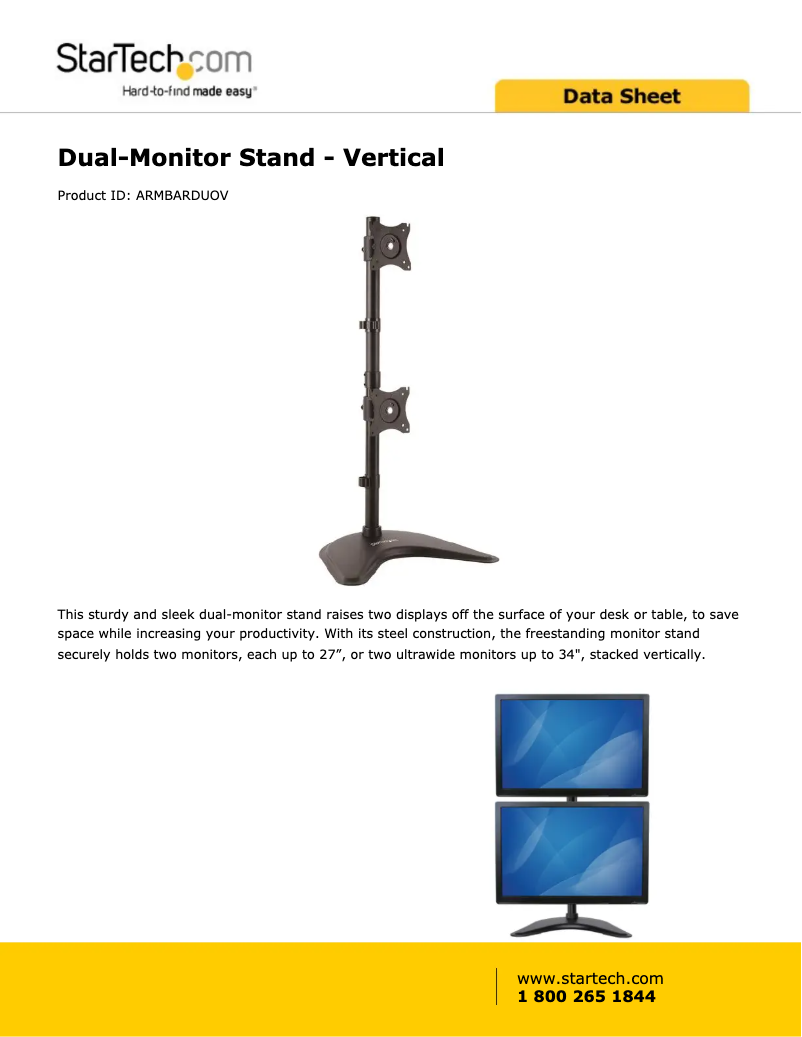 Page 1 de la notice Fiche technique StarTech.com ARMBARDUOV