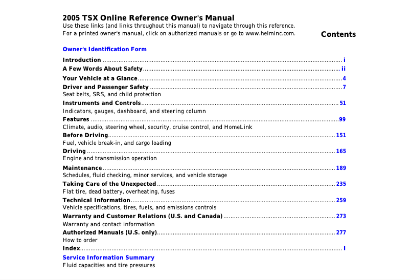Page n°1 - Manuel utilisateur Acura TSX (2005)