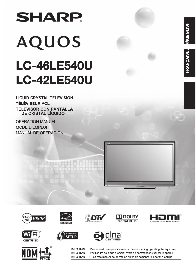 Page 1 de la notice Manuel utilisateur Sharp LC42LE540U