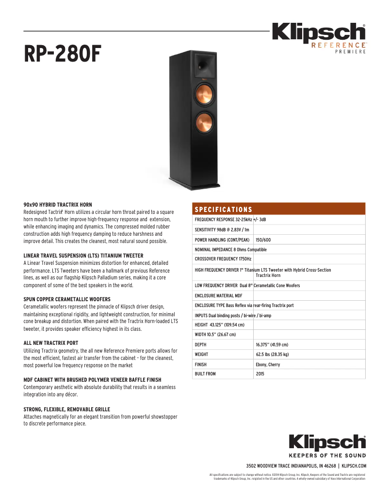 Page n°1 - unknown Klipsch Reference Premiere RP-280F