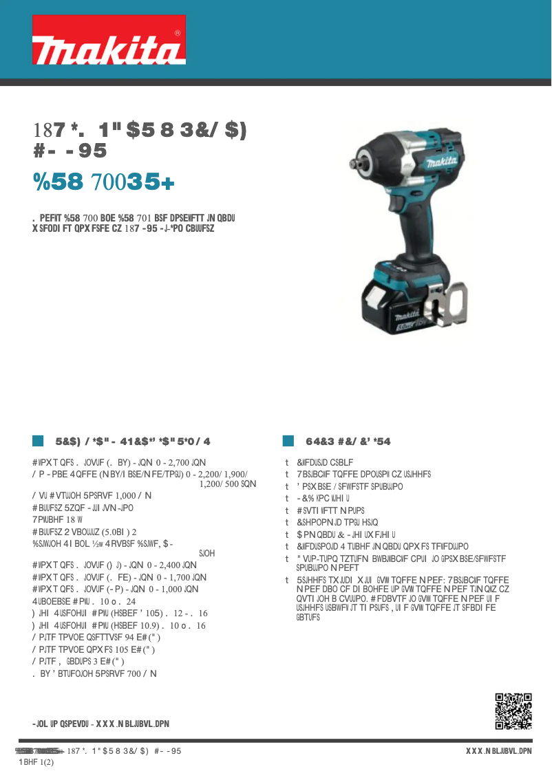 Page 1 de la notice Fiche technique Makita DTW700RTJ