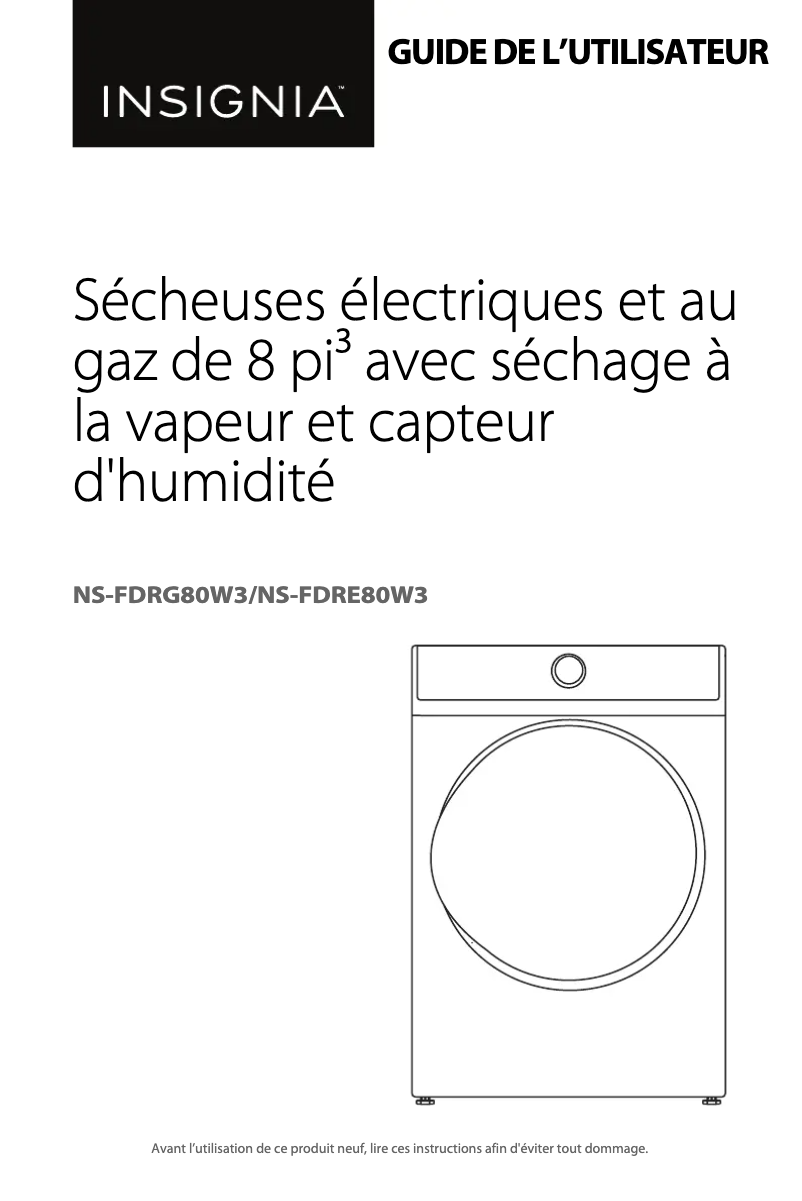 Page 1 de la notice Manuel utilisateur Insignia NS-FDRE80W3