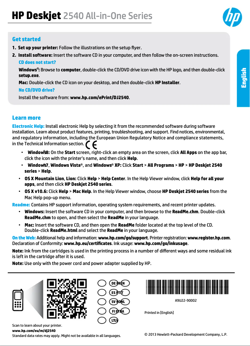 Page 1 de la notice Manuel utilisateur HP Deskjet 2548