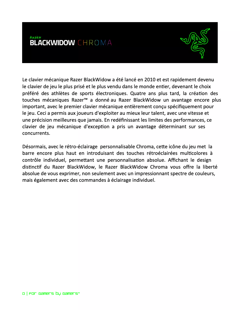 Page 1 de la notice Manuel utilisateur Razer BlackWidow Chroma