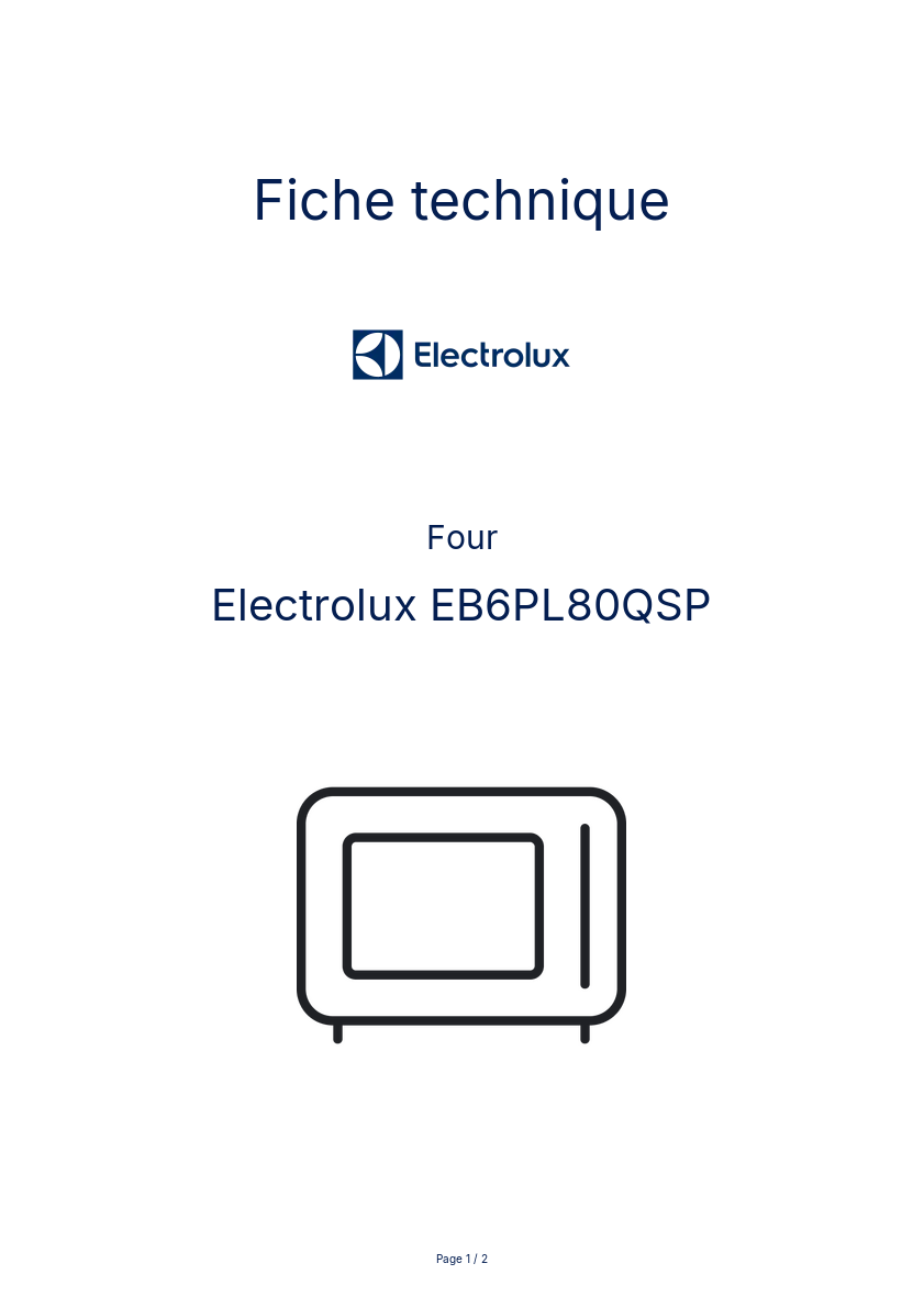 Page n°1 - Fiche technique Electrolux EB6PL80QSP