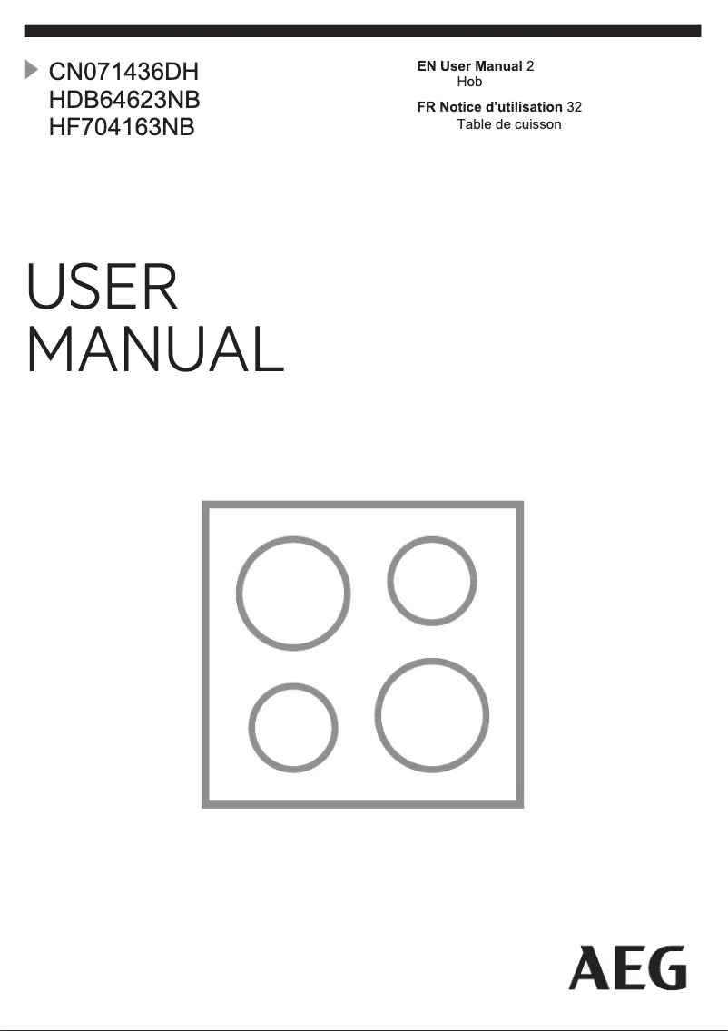 Page 1 de la notice Manuel utilisateur AEG HDB64623NB