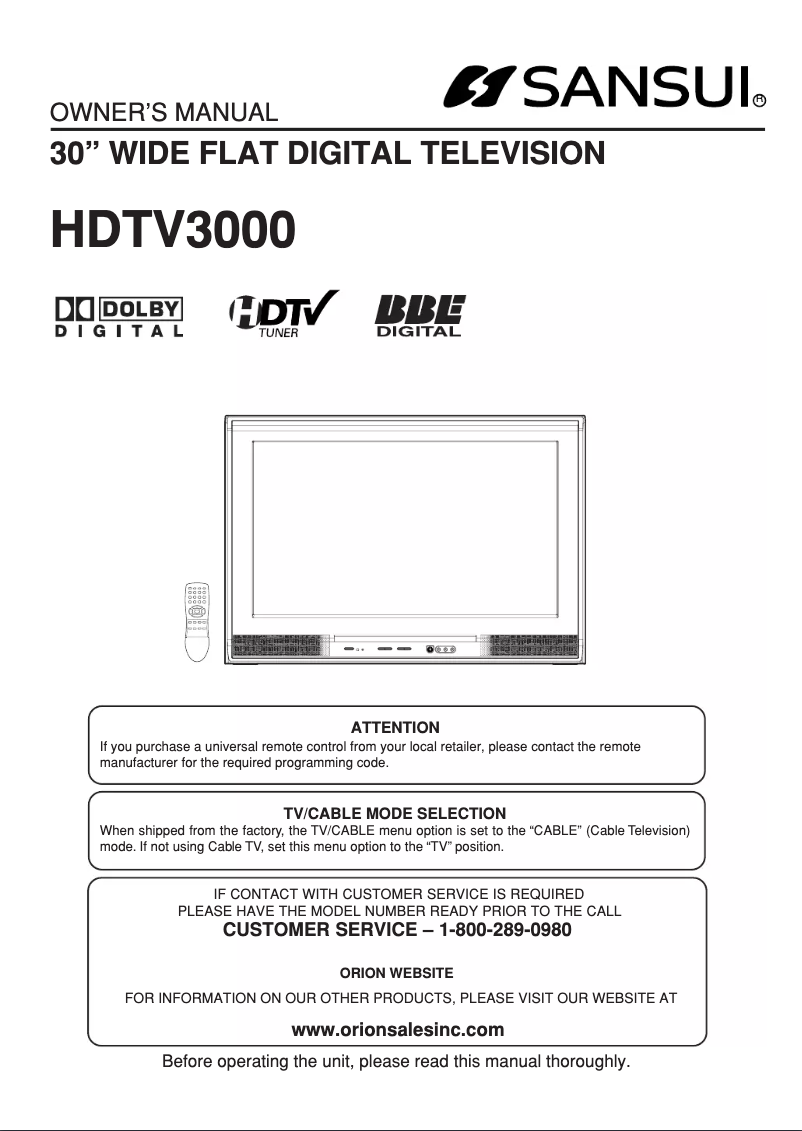 Página 1 del manual Manual de usuario Sansui HDTV3000