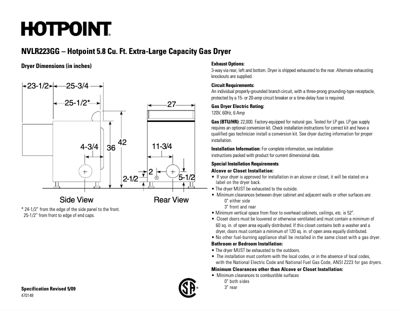 Page 1 de la notice Fiche technique Hotpoint NVLR223GGWW