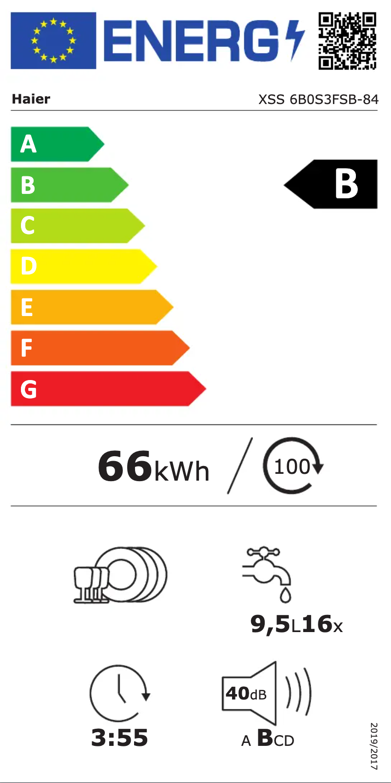 Page 1 de la notice Label énergétique Haier XSS 6B0S3FSB