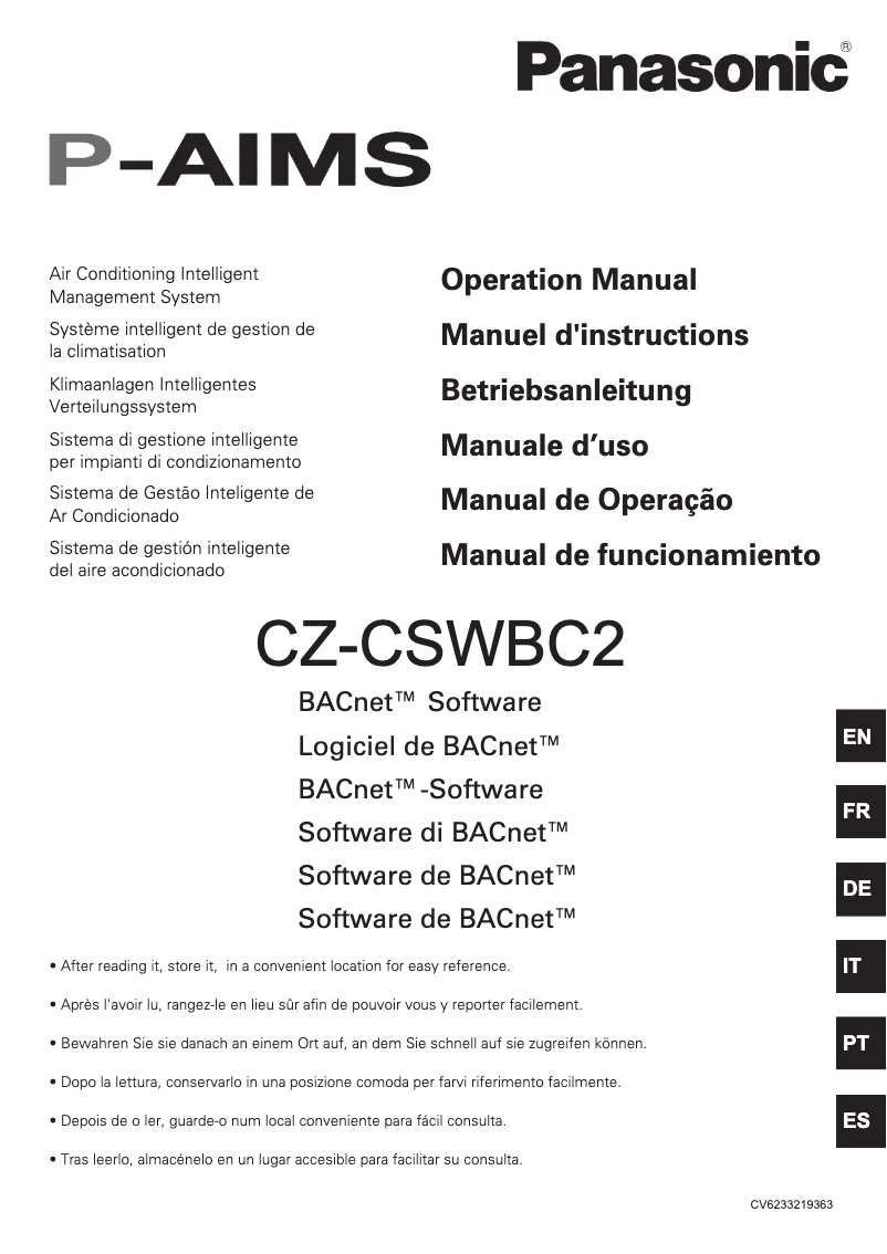 Page n°1 - Manuel utilisateur Panasonic CZ-CSWBC2