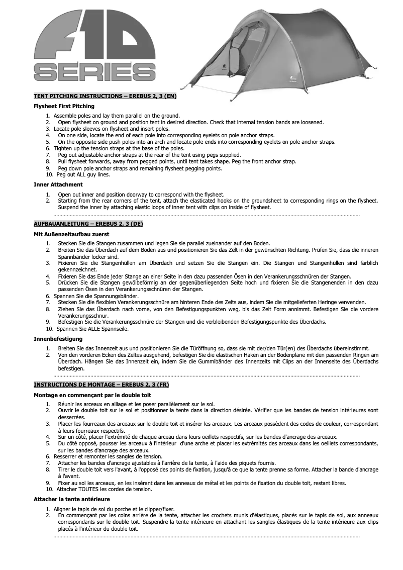 Page 1 de la notice Manuel utilisateur Vango F10 Erebus 3