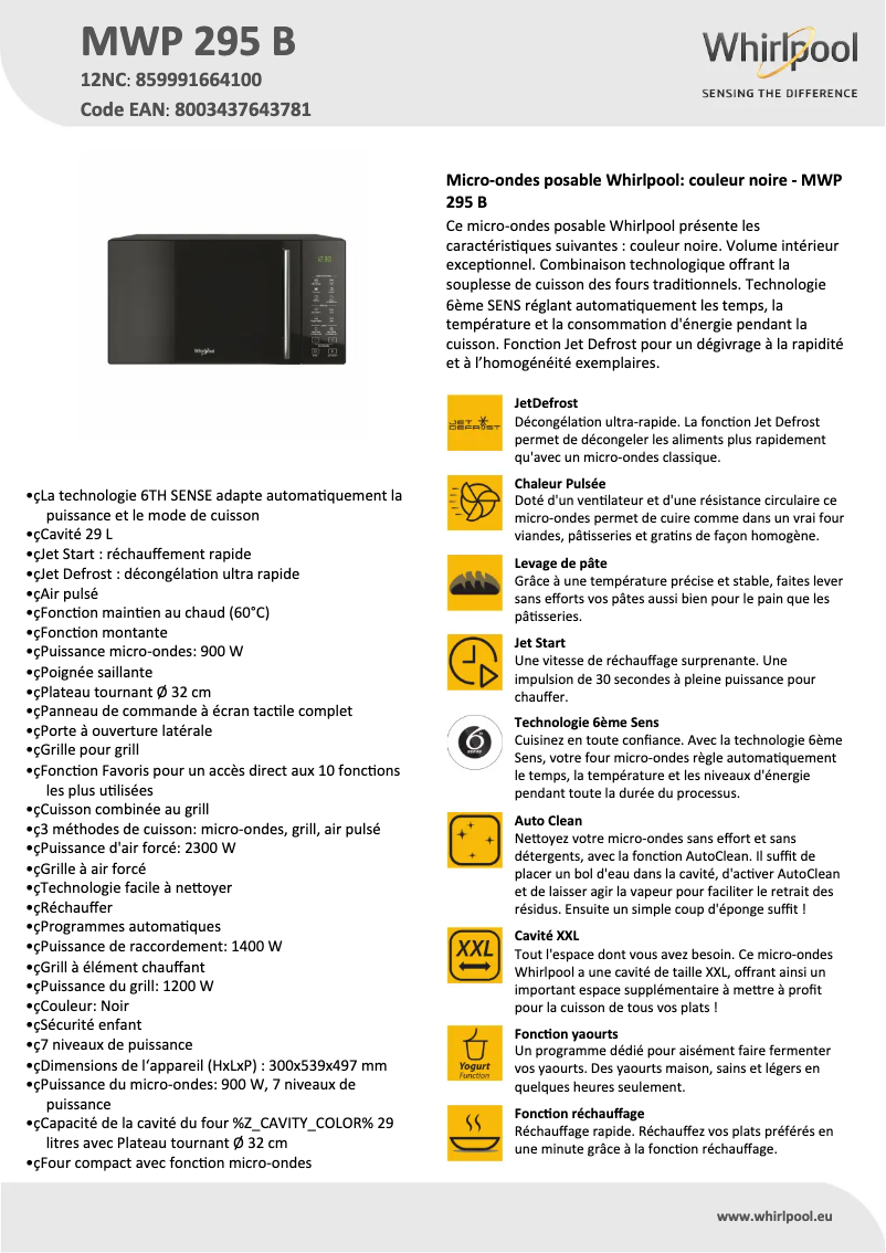 Image de la première page du manuel de l'appareil MWP 295 B