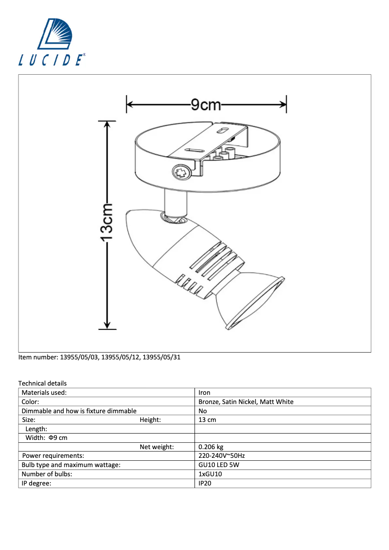 Page n°1 - Manuel utilisateur Lucide Caro 13955/05/12