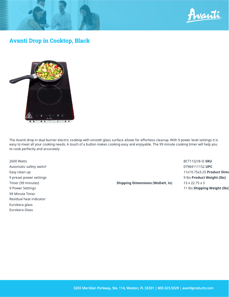 Page 1 de la notice Fiche technique Avanti BCT115J1B-IS