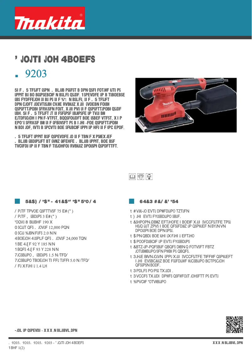 Página 1 del manual Ficha técnica Makita M9203