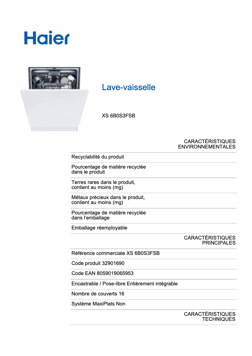 Image de la première page du manuel de l'appareil XS 6B0S3FSB