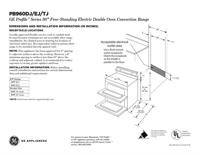 Page n°1 - Fiche technique GE Profile PB960SJSS