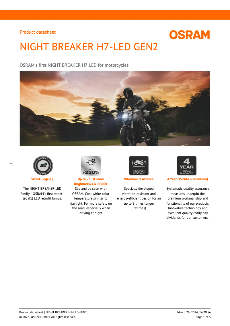 Page n°1 - Fiche technique Osram NIGHT BREAKER H7-LED GEN2