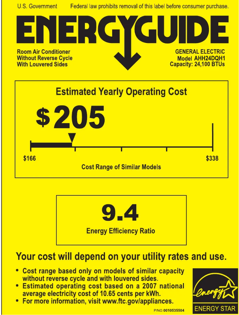 Page n°1 - Label énergétique GE AHH24DQ