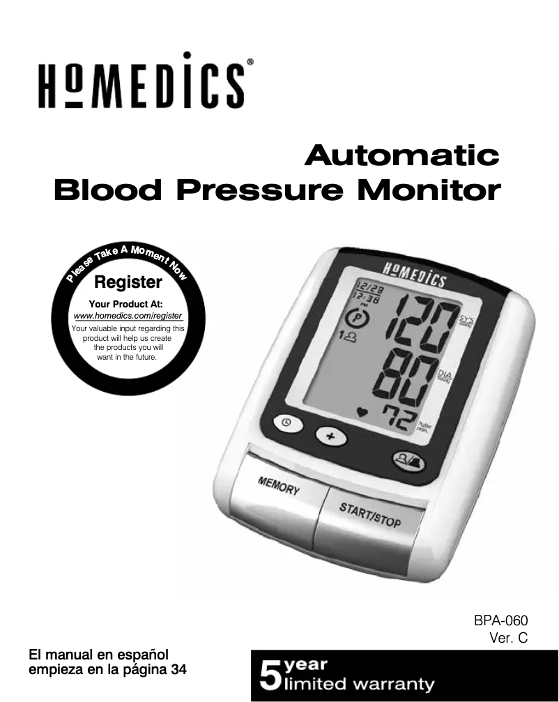 Page 1 de la notice Manuel utilisateur Homedics BPA-060