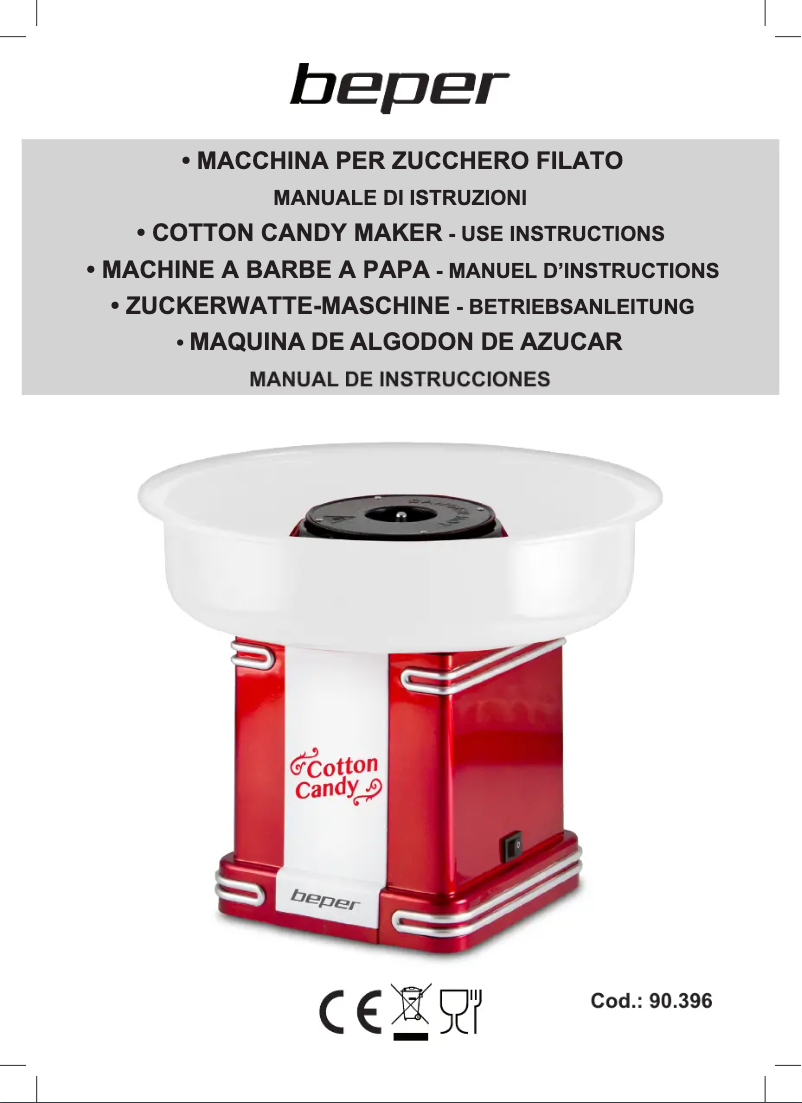 Page 1 de la notice Manuel utilisateur Beper Candy Cotton 90.396Y