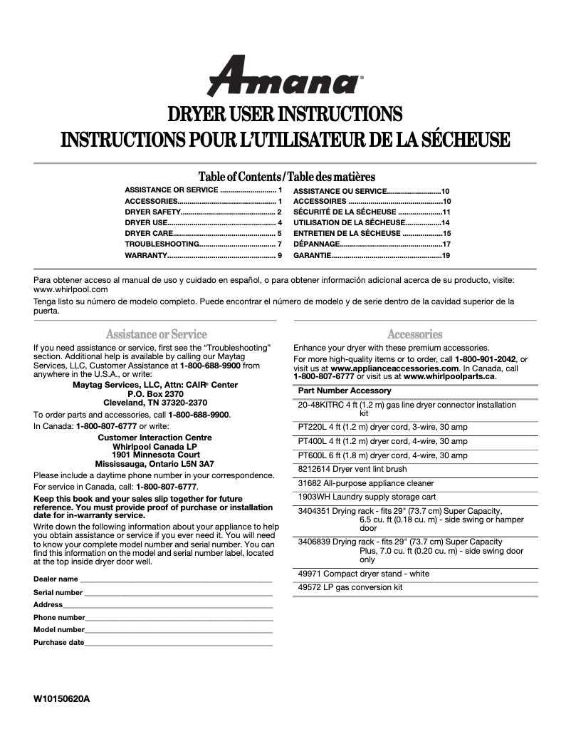 Page 1 de la notice Manuel utilisateur Amana NGD5800TQ0