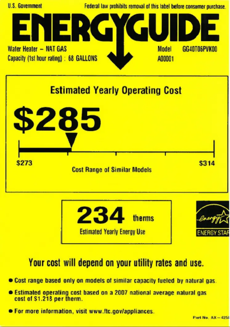 Page 1 de la notice Label énergétique GE GG40T06PVK