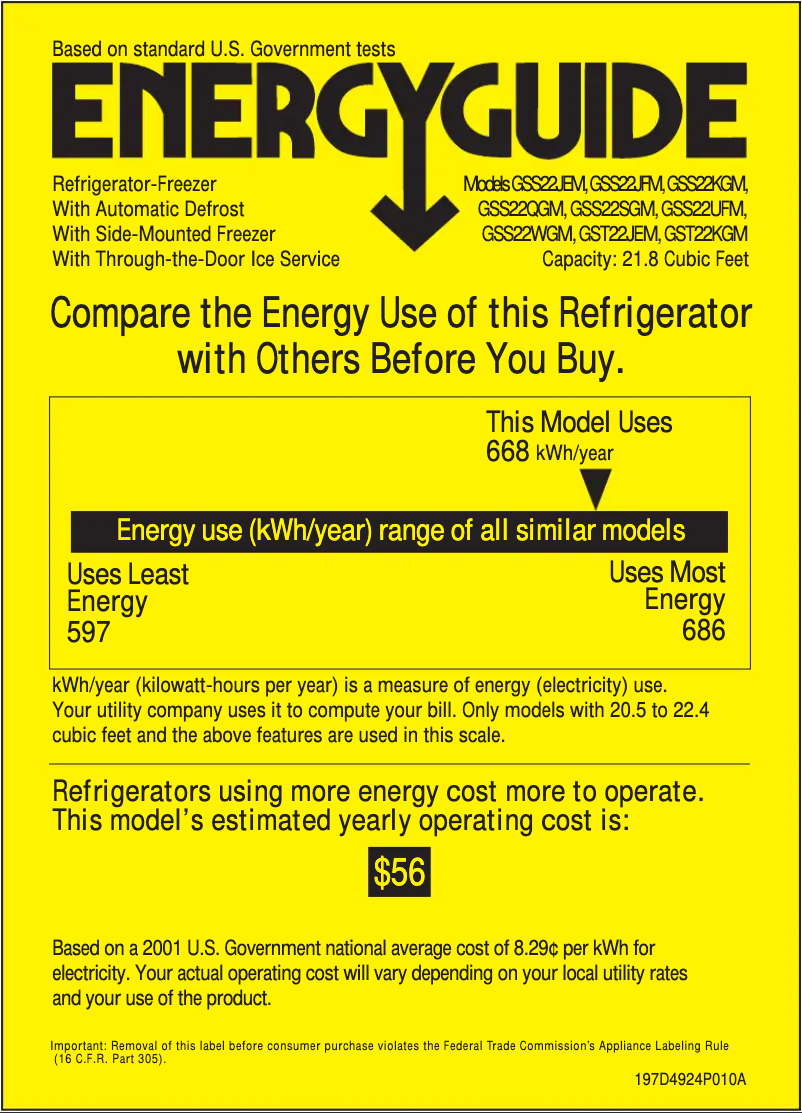 Página 1 del manual Etiqueta energética GE GSS22KGMBB