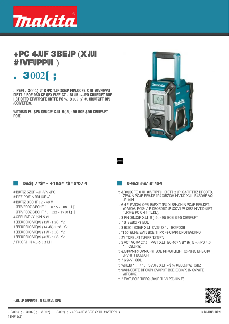 Página 1 del manual Ficha técnica Makita MR002GZ