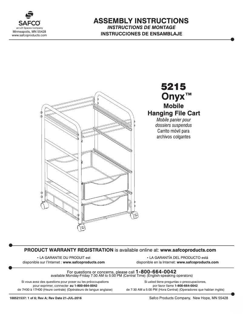 Page n°1 - Manuel utilisateur Safco 5215