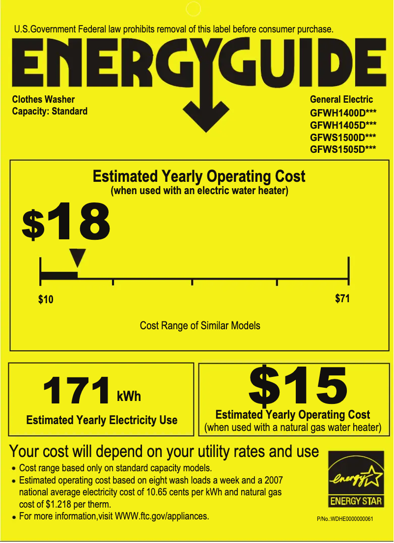 Page n°1 - Label énergétique GE GFWS1500DWW