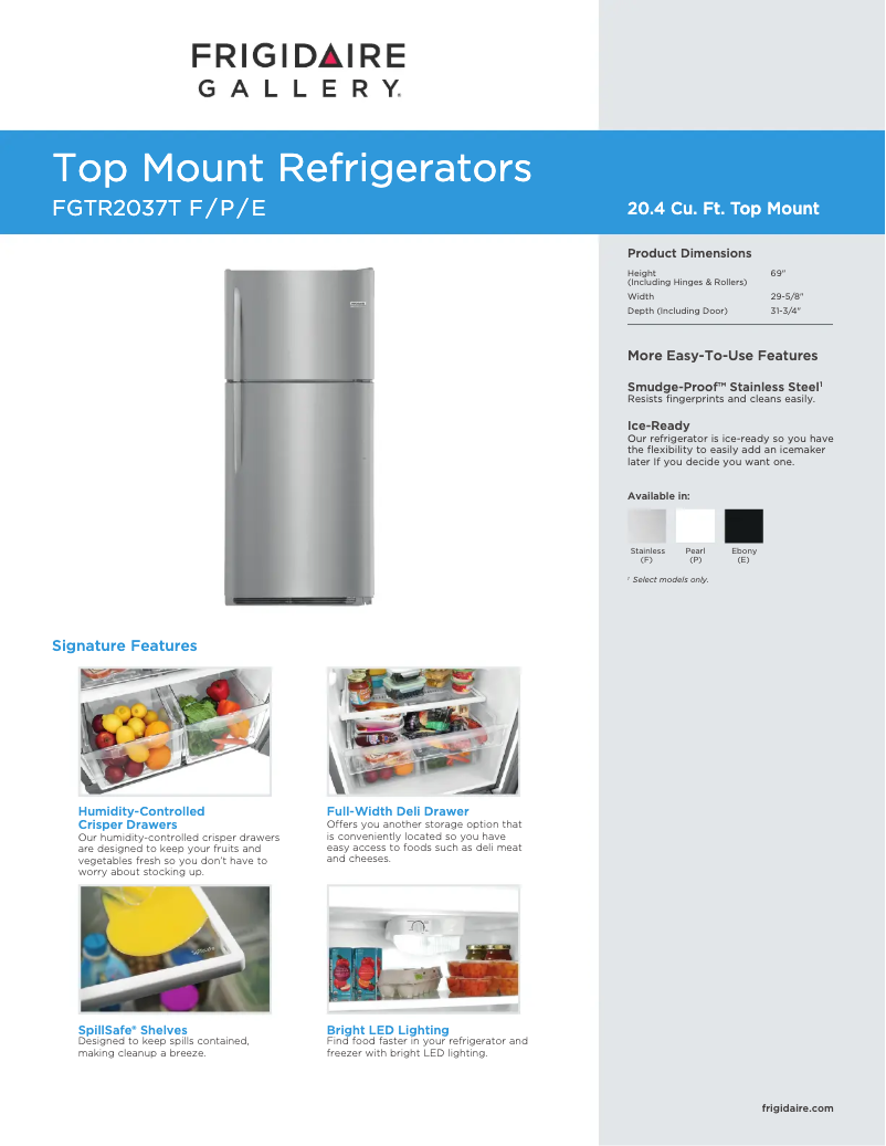 Página 1 del manual Ficha técnica Frigidaire FGTR2037TF