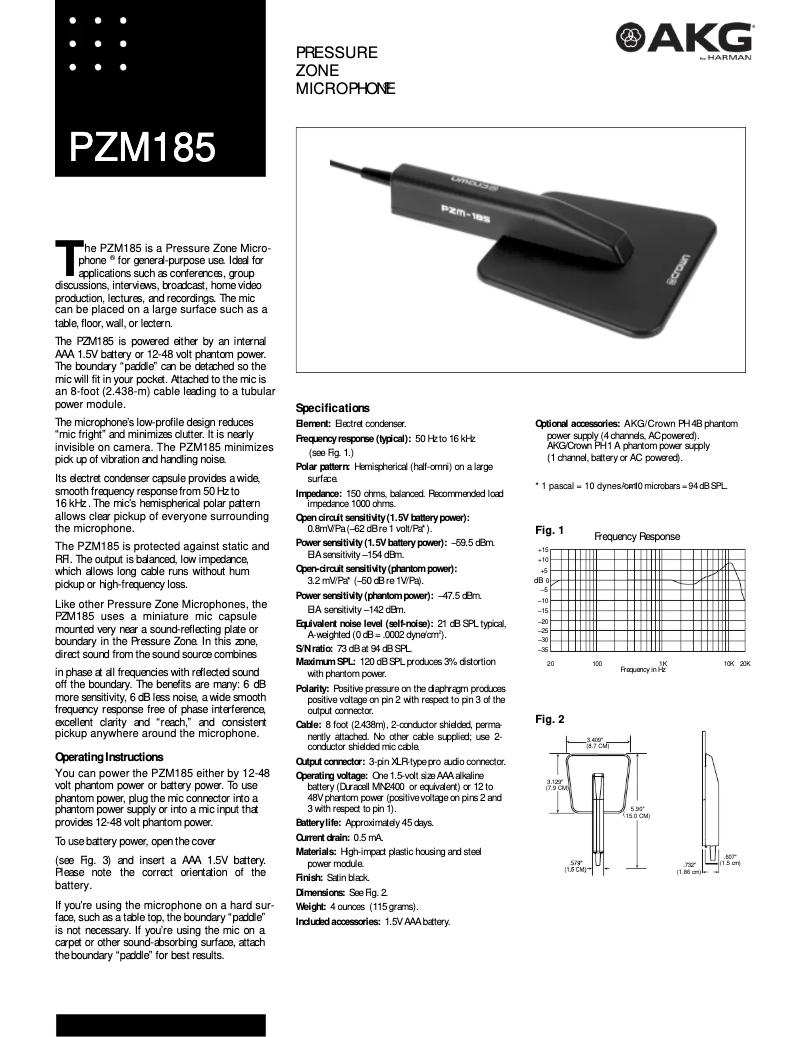 Page n°1 - Manuel utilisateur AKG PZM-185