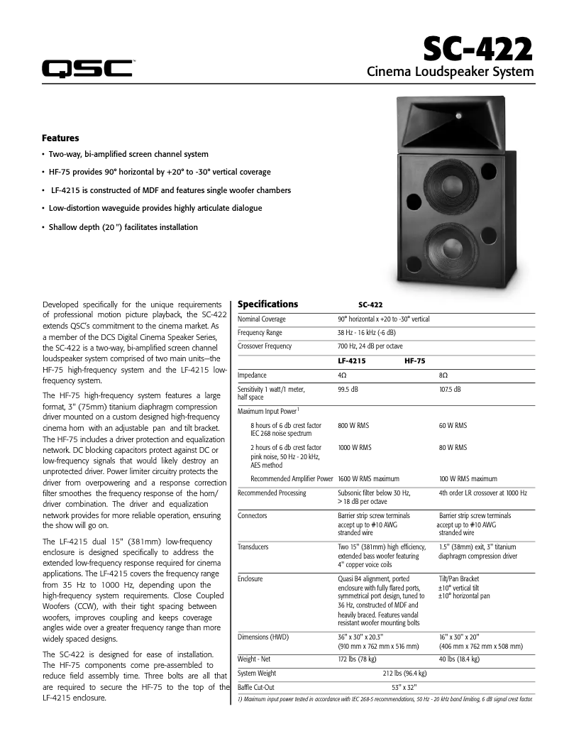 Page 1 de la notice Manuel utilisateur QSC SC-422C