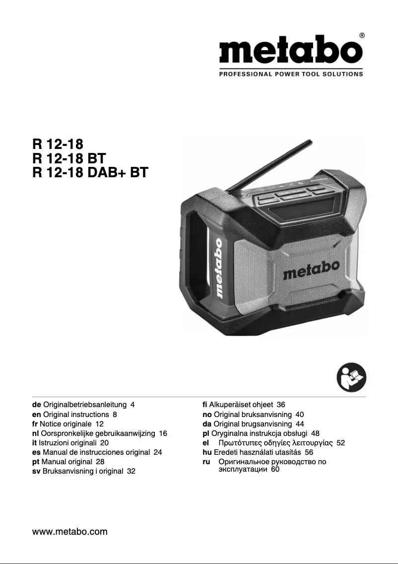 Page 1 de la notice Manuel utilisateur Metabo R 12-18 DAB+ BT