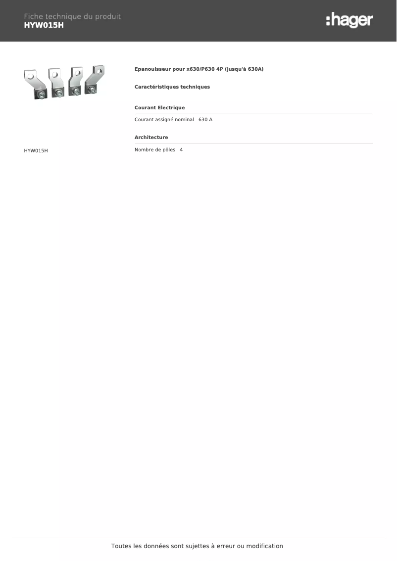 Page n°1 - Fiche technique Hager HYW015H