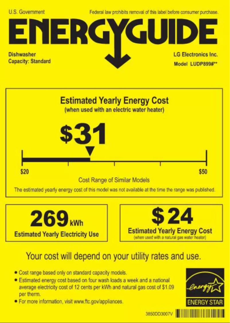 Page 1 de la notice Label énergétique LG LUDP8997