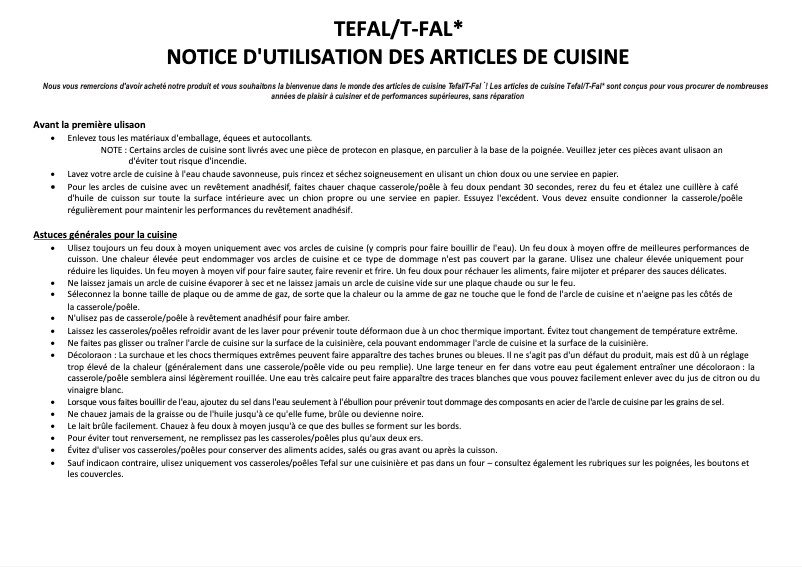 Page 1 de la notice Manuel utilisateur Tefal C6830422