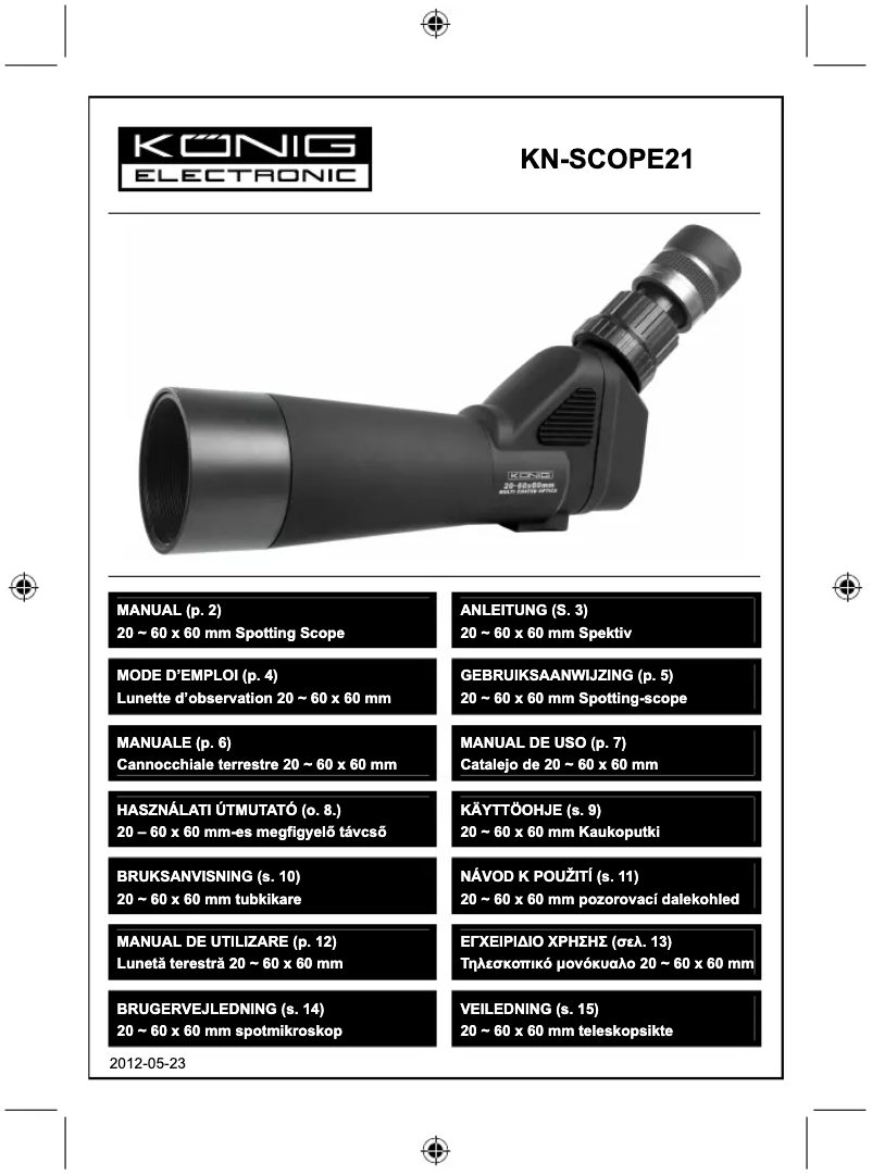 Page 1 de la notice Manuel utilisateur Konig KN-SCOPE21