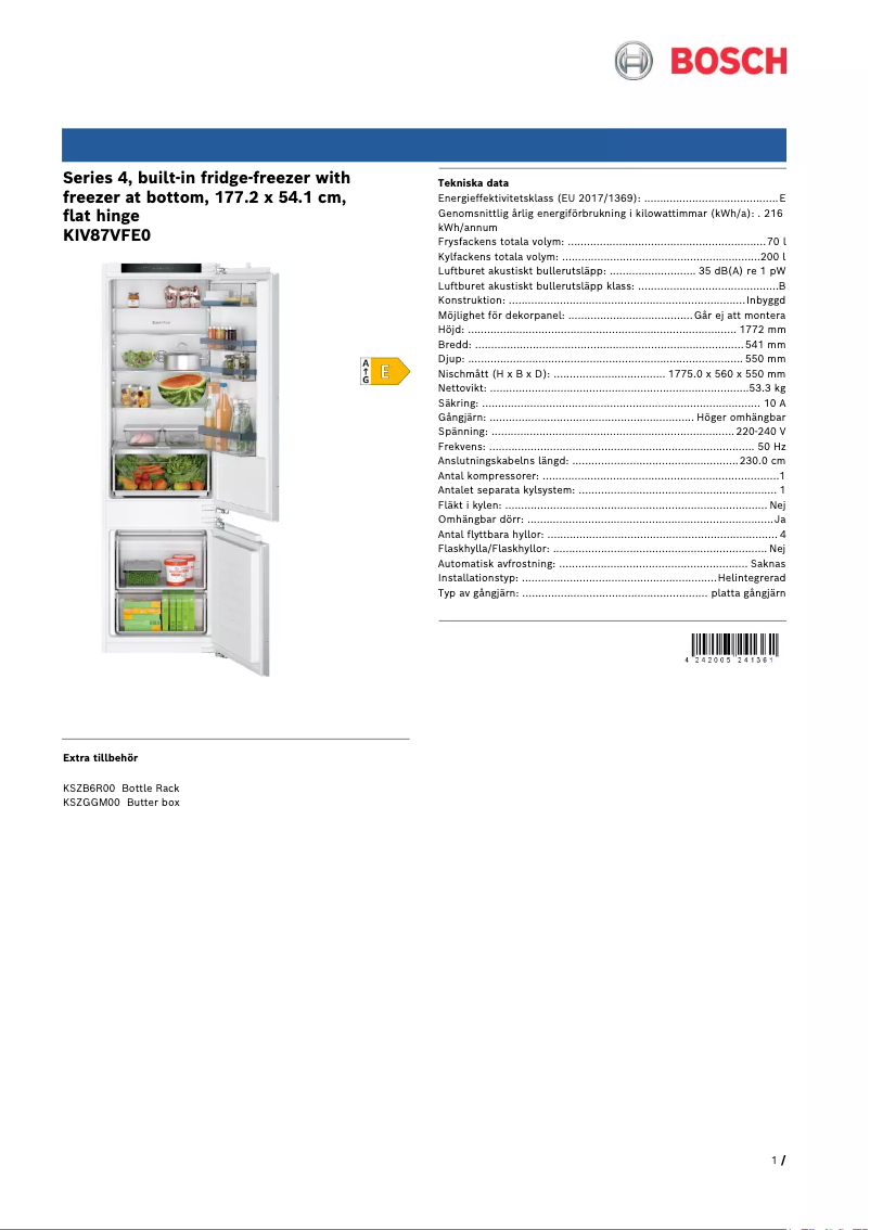Page n°1 - Fiche technique Bosch KIV87VFE0